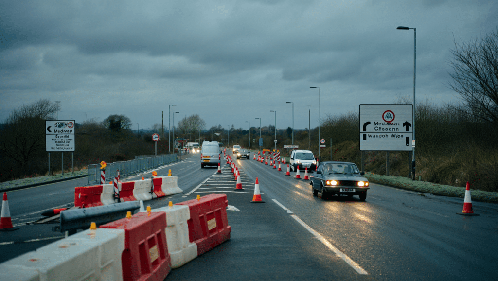 February traffic and roadworks on a major Kent road near Medway affecting drivers and commuters